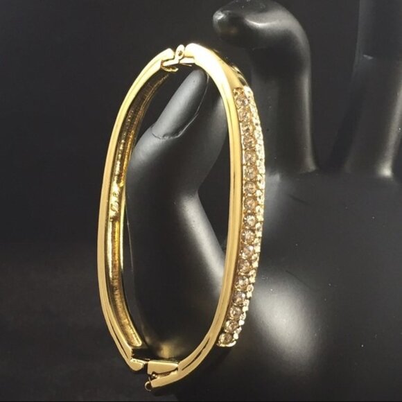 SWAROVSKI Elegant Sparkly Double Row Pave Gold Plated Hinged Bangle Bracelet - Picture 2 of 4
